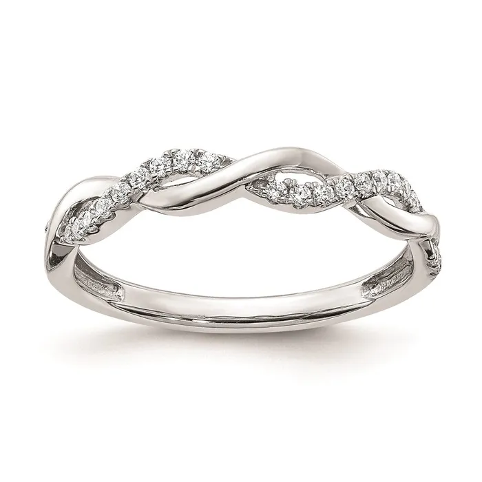 Goldia 012ct CZ Solid Real 14k White Gold Twist Design Wedding Wedding Band Ring Rings