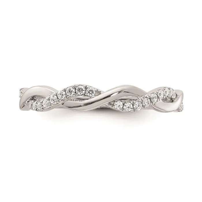 Goldia 012ct CZ Solid Real 14k White Gold Twist Design Wedding Wedding Band Ring Rings