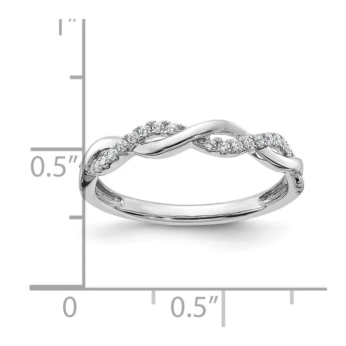 Goldia 012ct CZ Solid Real 14k White Gold Twist Design Wedding Wedding Band Ring Rings