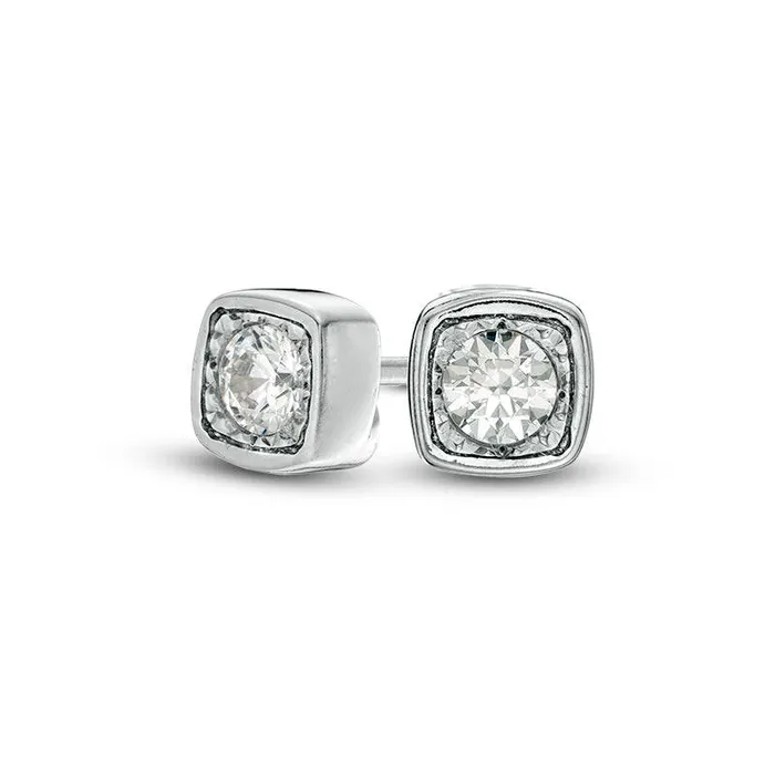 Goldia 017 CT TW Diamond Solitaire CushionShaped Stud Earrings in 10K White Gold Earrings