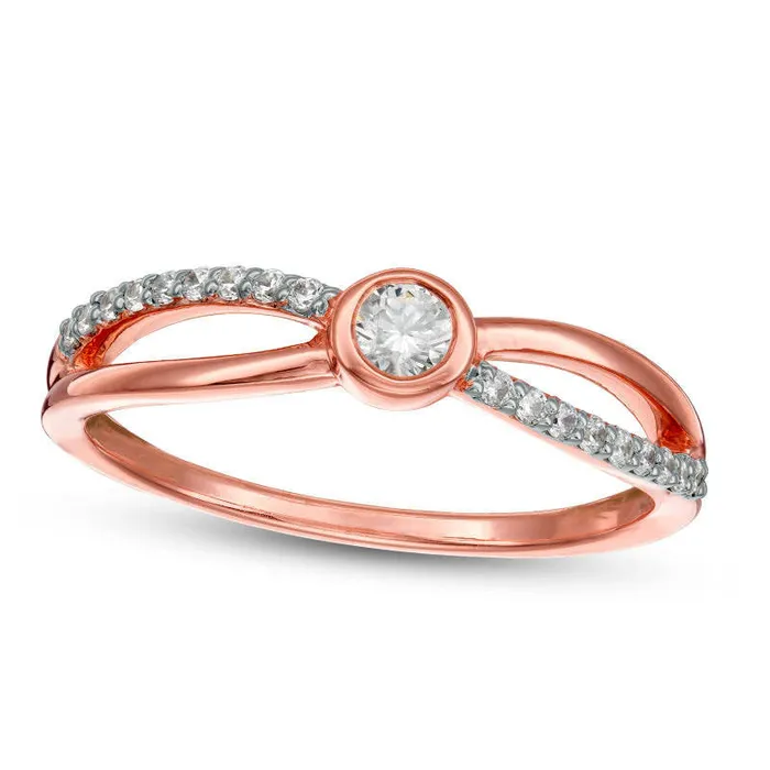 Goldia 020 CT TW Natural Diamond Split Shank Promise Ring in Solid 10K Rose Gold Rings
