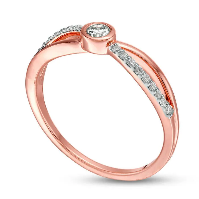 Goldia 020 CT TW Natural Diamond Split Shank Promise Ring in Solid 10K Rose Gold Rings