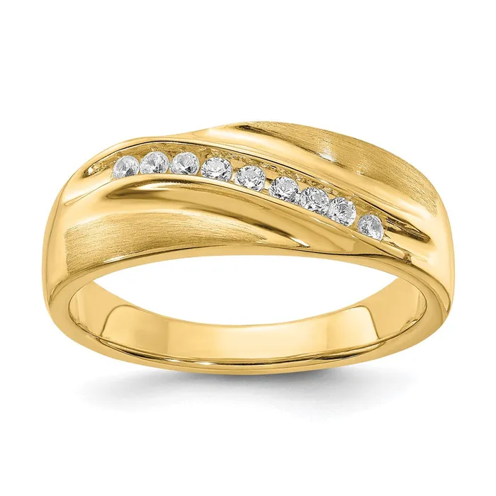Goldia 020ct CZ Solid Real 14k Mens Wedding Band Ring Satin EW Rings