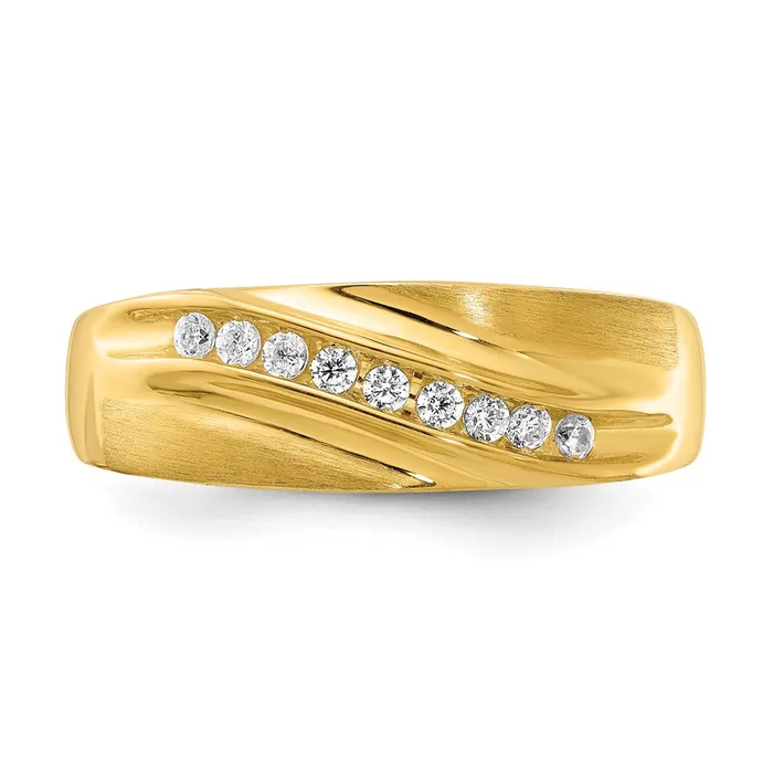 Goldia 020ct CZ Solid Real 14k Mens Wedding Band Ring Satin EW Rings