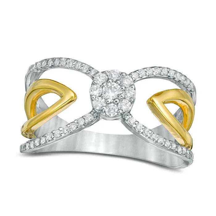 Goldia 033 CT TW Composite Natural Diamond Bow Tie Open Shank Ring in Solid 10K TwoTone Gold Rings