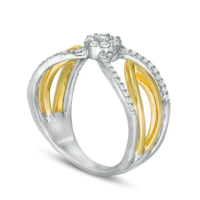 Goldia 033 CT TW Composite Natural Diamond Bow Tie Open Shank Ring in Solid 10K TwoTone Gold Rings