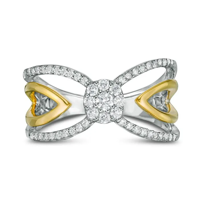 Goldia 033 CT TW Composite Natural Diamond Bow Tie Open Shank Ring in Solid 10K TwoTone Gold Rings