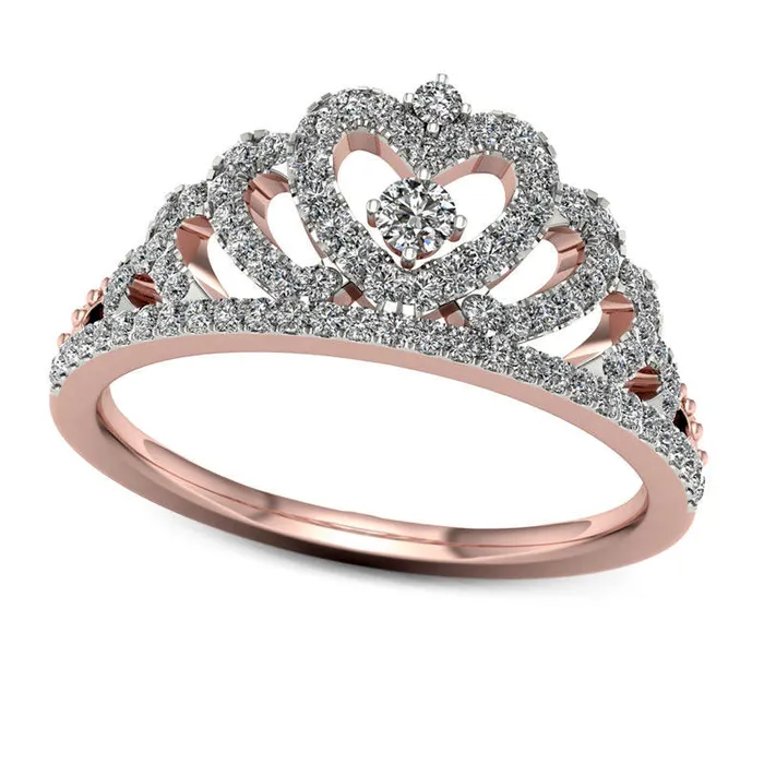 Goldia 033 CT TW Natural Diamond Heart Crown Ring in Solid 10K Rose Gold Rings