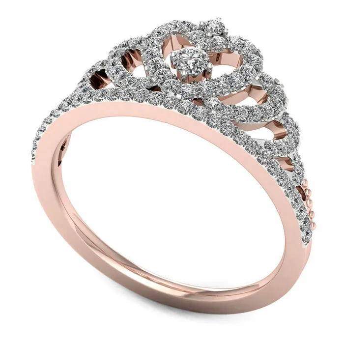 Goldia 033 CT TW Natural Diamond Heart Crown Ring in Solid 10K Rose Gold Rings