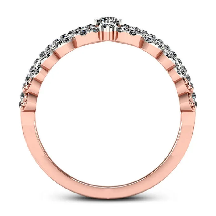 Goldia 033 CT TW Natural Diamond Heart Crown Ring in Solid 10K Rose Gold Rings