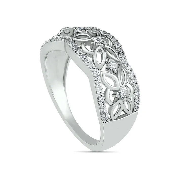 Goldia 033 CT TW Natural Diamond Ornate Flower ScallopEdge Ring in Sterling Silver Rings