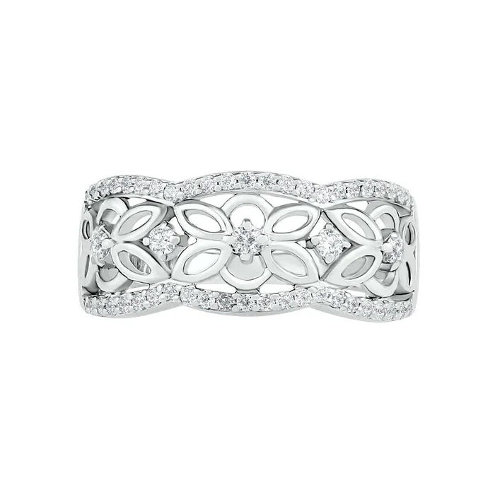 Goldia 033 CT TW Natural Diamond Ornate Flower ScallopEdge Ring in Sterling Silver Rings
