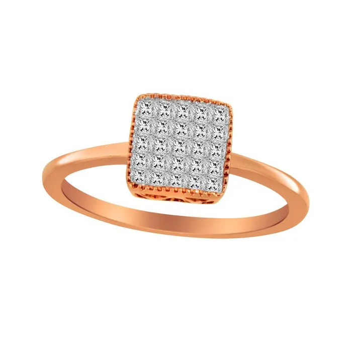Goldia 033 CT TW PrincessCut Composite Natural Diamond Ring in Solid 10K Rose Gold Rings