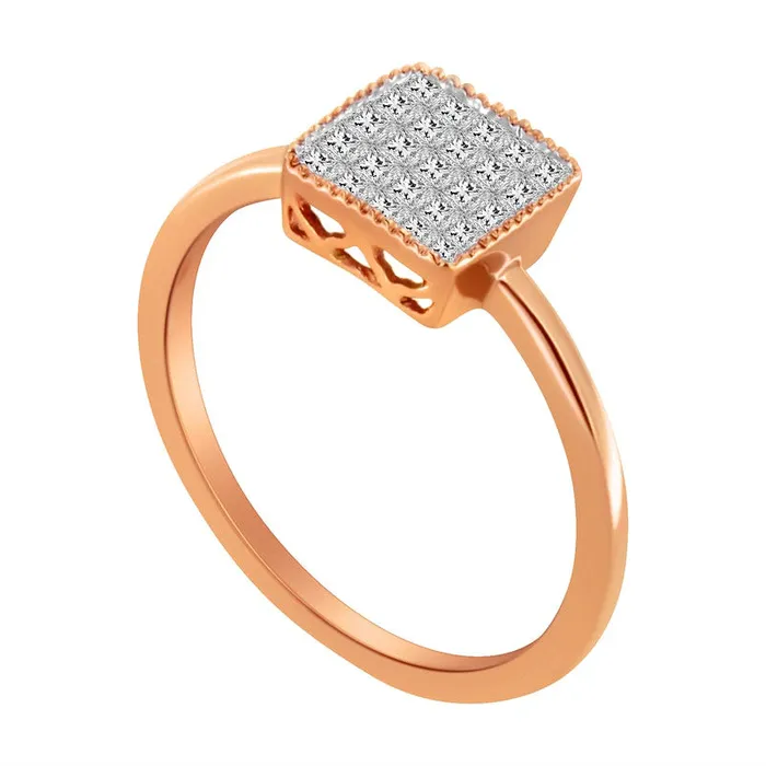 Goldia 033 CT TW PrincessCut Composite Natural Diamond Ring in Solid 10K Rose Gold Rings