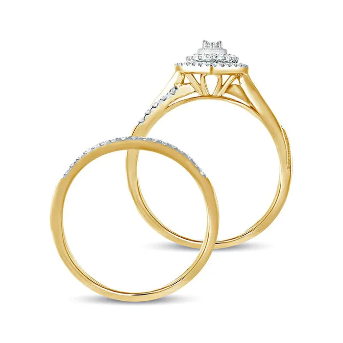 Goldia 038 CT TW Composite Natural Diamond Teardrop Frame Bridal Engagement Ring Set in Solid 10K Yellow Gold Rings