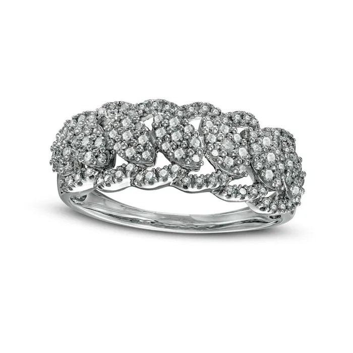 Goldia 050 CT TW Composite Natural Diamond Scallop Edge Ring in Solid 10K White Gold Rings