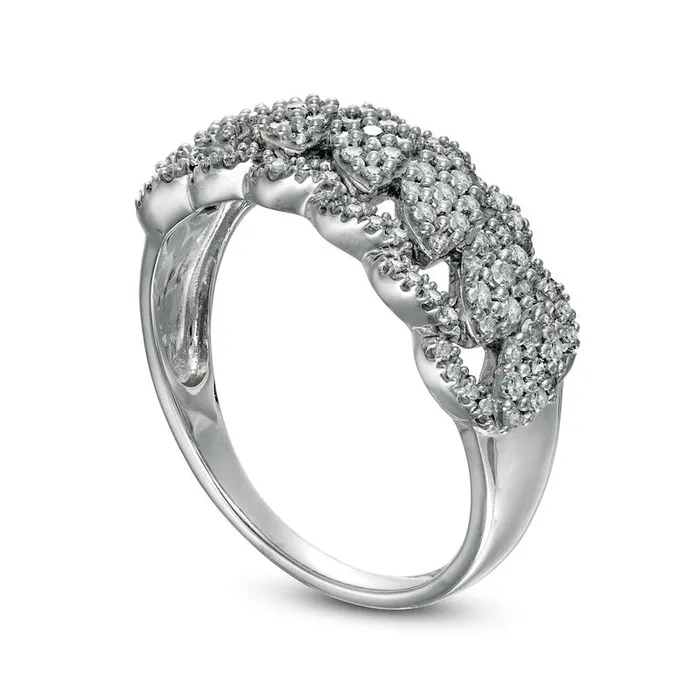 Goldia 050 CT TW Composite Natural Diamond Scallop Edge Ring in Solid 10K White Gold Rings