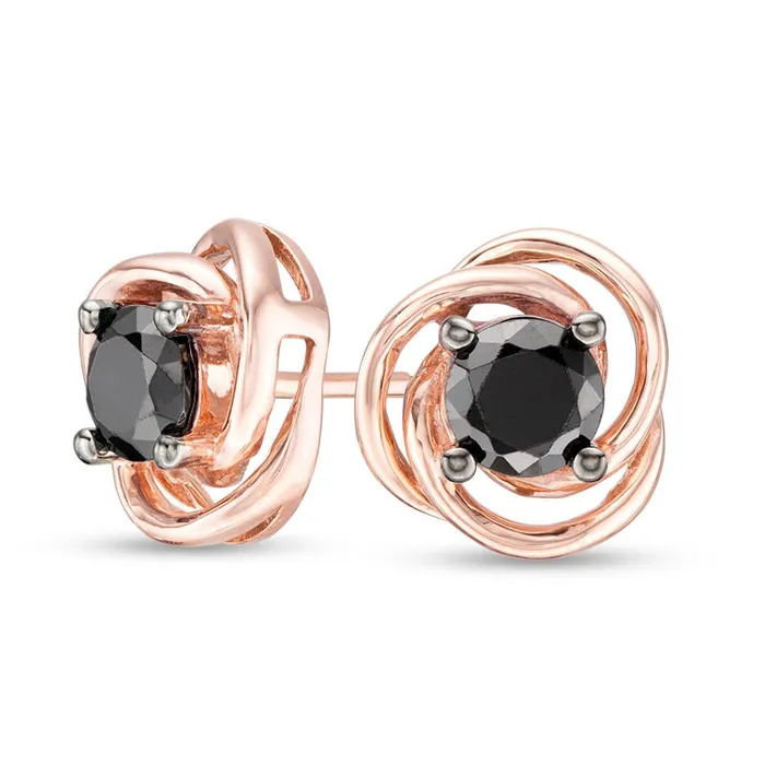 Goldia 063 CT TW Enhanced Black Diamond Solitaire Love Knot Stud Earrings in 10K Rose Gold Earrings