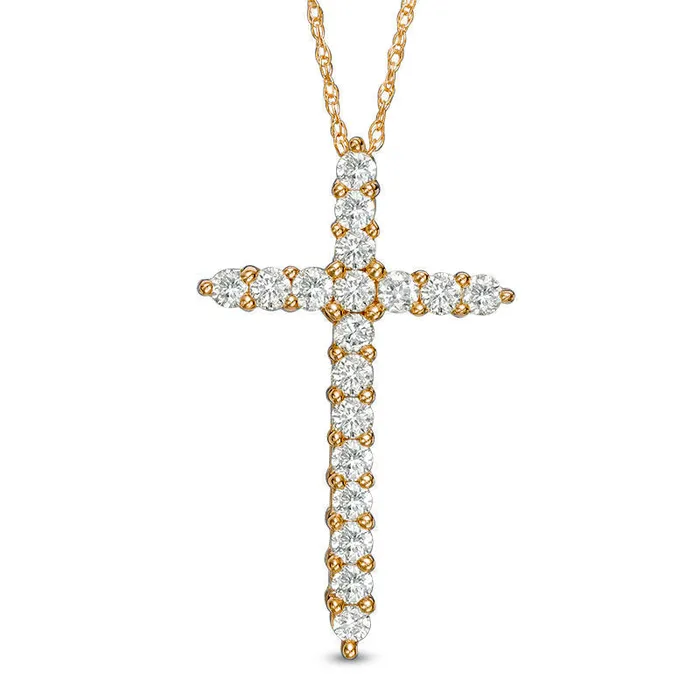 Goldia 075 CT TW Natural Diamond Cross Pendant in 14K Gold Necklaces
