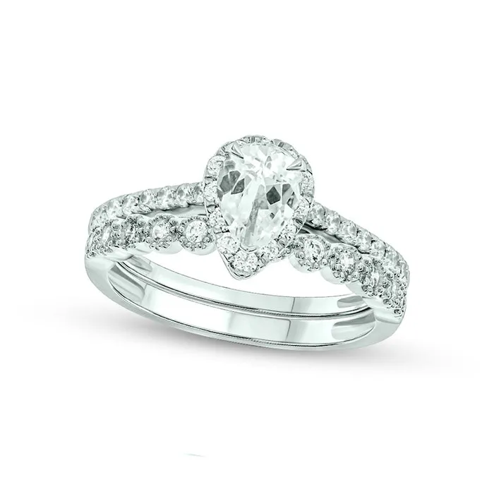 Goldia 10 CT TW PearShaped Natural Diamond Frame Bridal Engagement Ring Set in Solid 14K White Gold II2 Rings