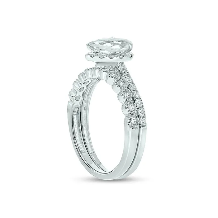 Goldia 10 CT TW PearShaped Natural Diamond Frame Bridal Engagement Ring Set in Solid 14K White Gold II2 Rings