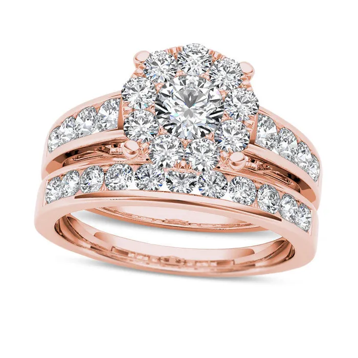 Goldia 15 CT TW Natural Diamond Frame Bridal Engagement Ring Set in Solid 14K Rose Gold Rings