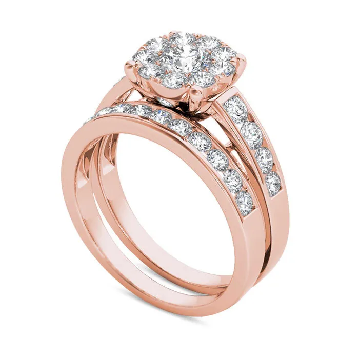 Goldia 15 CT TW Natural Diamond Frame Bridal Engagement Ring Set in Solid 14K Rose Gold Rings