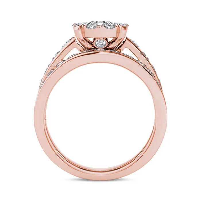Goldia 15 CT TW Natural Diamond Frame Bridal Engagement Ring Set in Solid 14K Rose Gold Rings