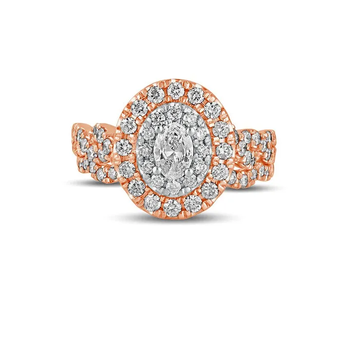 Goldia 15 CT TW Oval Natural Diamond Double Frame MultiRow Bridal Engagement Ring Set in Solid 10K Rose Gold Rings