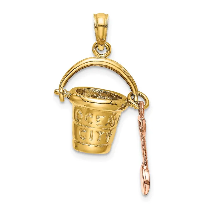 Goldia 14k Twotone Gold 3D Twotone Gold OCEAN CITY Bucket w Shovel Charm Rings