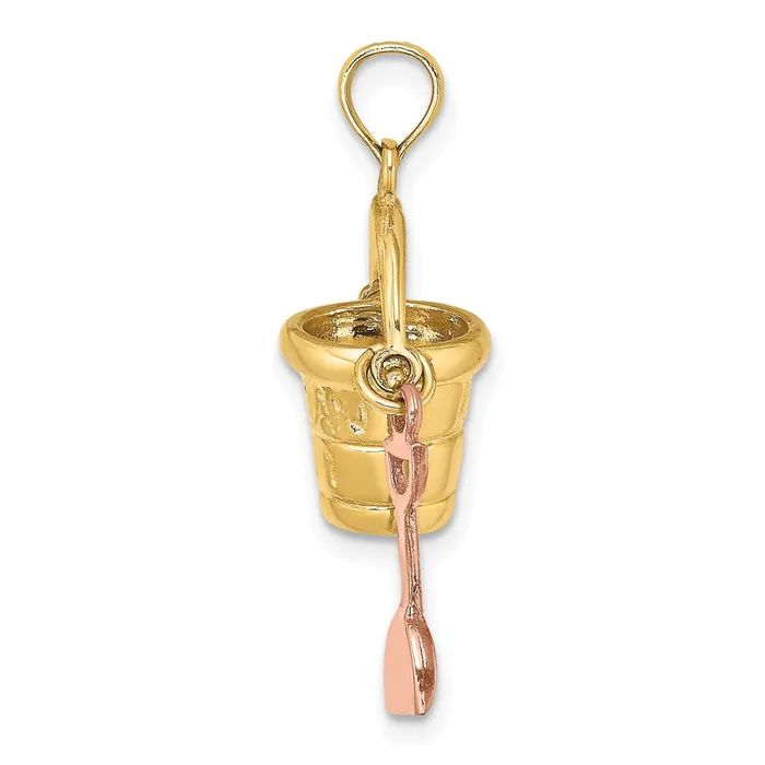 Goldia 14k Twotone Gold 3D Twotone Gold OCEAN CITY Bucket w Shovel Charm Rings