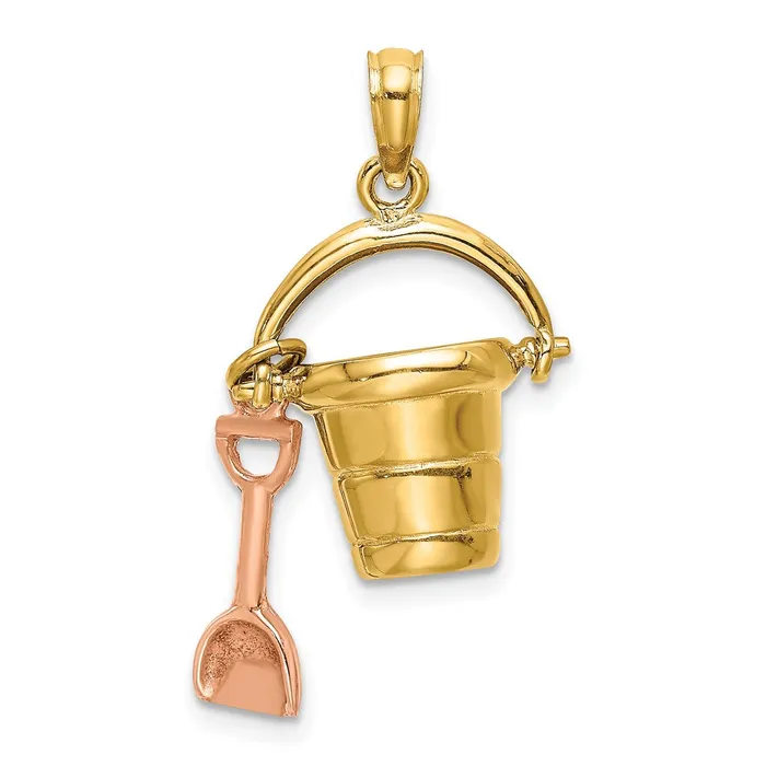 Goldia 14k Twotone Gold 3D Twotone Gold OCEAN CITY Bucket w Shovel Charm Rings