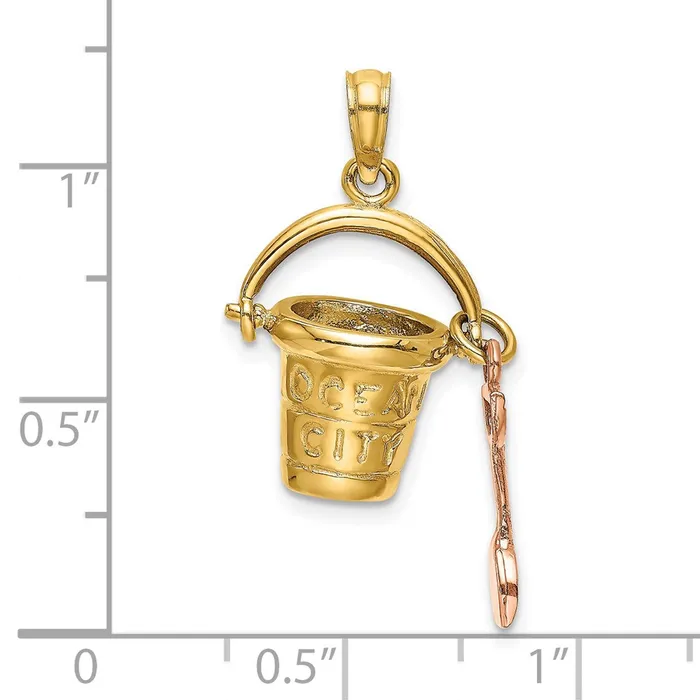 Goldia 14k Twotone Gold 3D Twotone Gold OCEAN CITY Bucket w Shovel Charm Rings