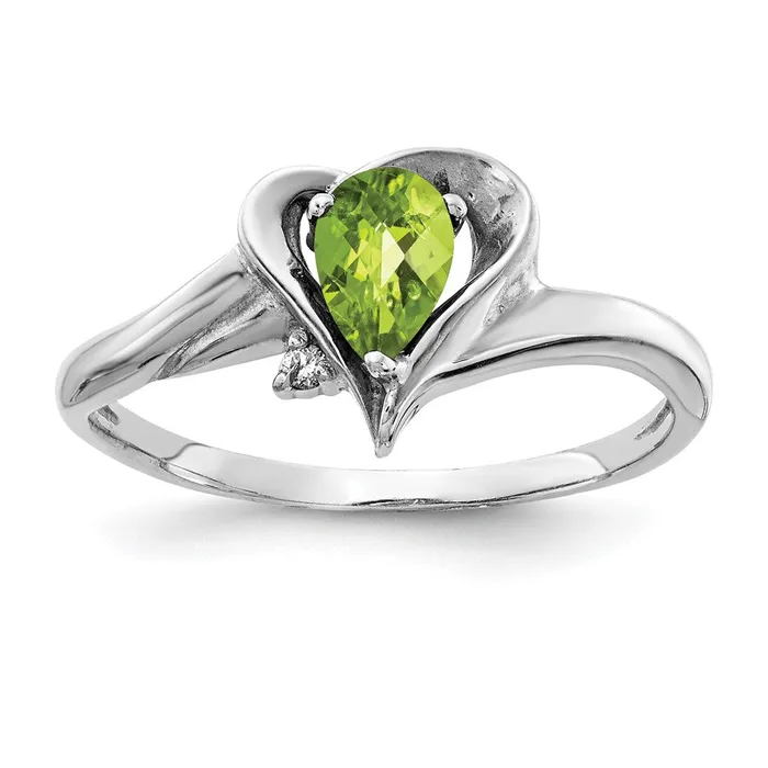 Goldia 14k White Gold 6x4mm Pear Peridot Checker AA Diamond ring Rings
