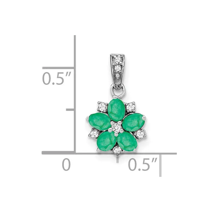 Goldia 14k White Gold Emerald and Real Diamond Floral Pendant Necklaces