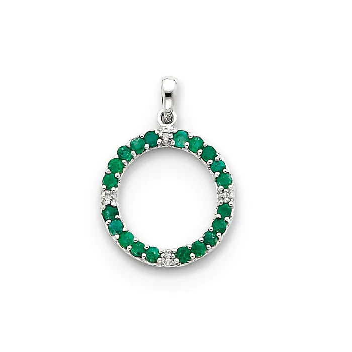 Goldia 14k White Gold Emerald u0026 Real Diamond Circle Pendant Necklaces