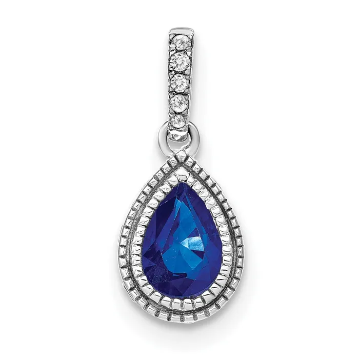 Goldia 14k White Gold Pear Sapphire and Real Diamond Pendant Necklaces