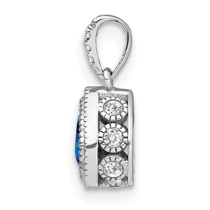 Goldia 14k White Gold Pear Sapphire and Real Diamond Pendant Necklaces