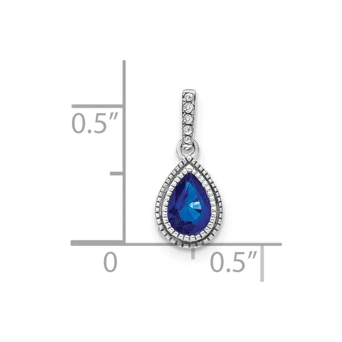 Goldia 14k White Gold Pear Sapphire and Real Diamond Pendant Necklaces