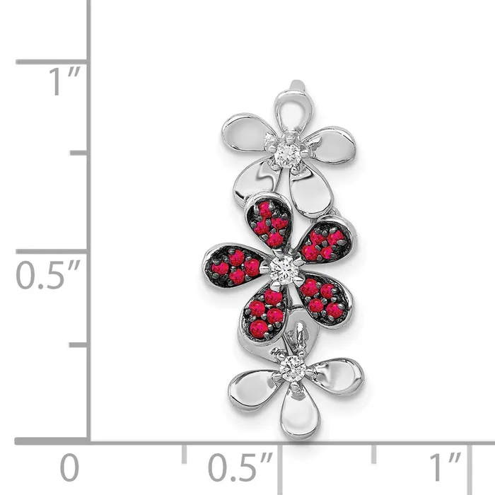 Goldia 14k White Gold Real Diamond and 14 Ruby Three Flowers Chain Slide Rings