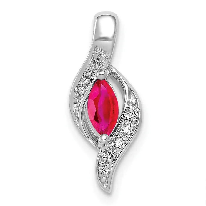 Goldia 14K White Gold Real Diamond and Marquise 25 Ruby Pendant Necklaces