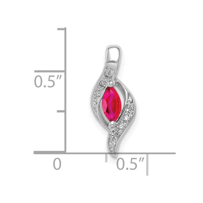 Goldia 14K White Gold Real Diamond and Marquise 25 Ruby Pendant Necklaces