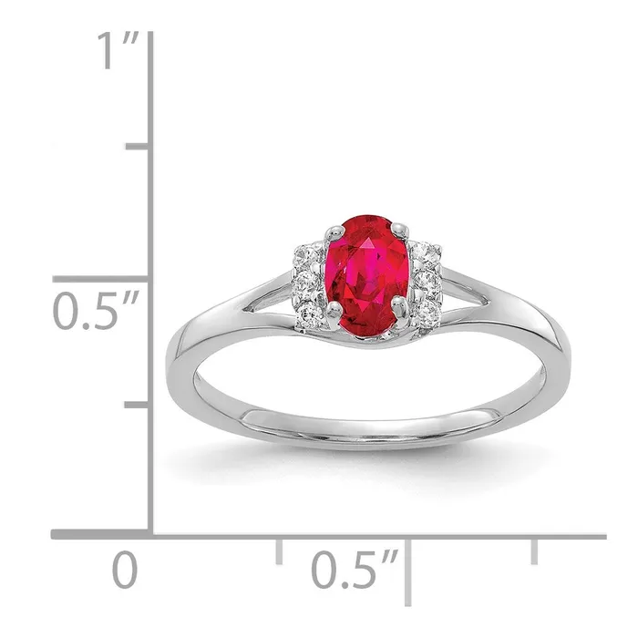 Goldia 14k White Gold Real Diamond and Oval Ruby Ring Rings