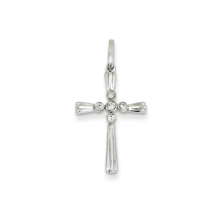 Goldia 14K White Gold Real Diamond Cross Pendant Necklaces