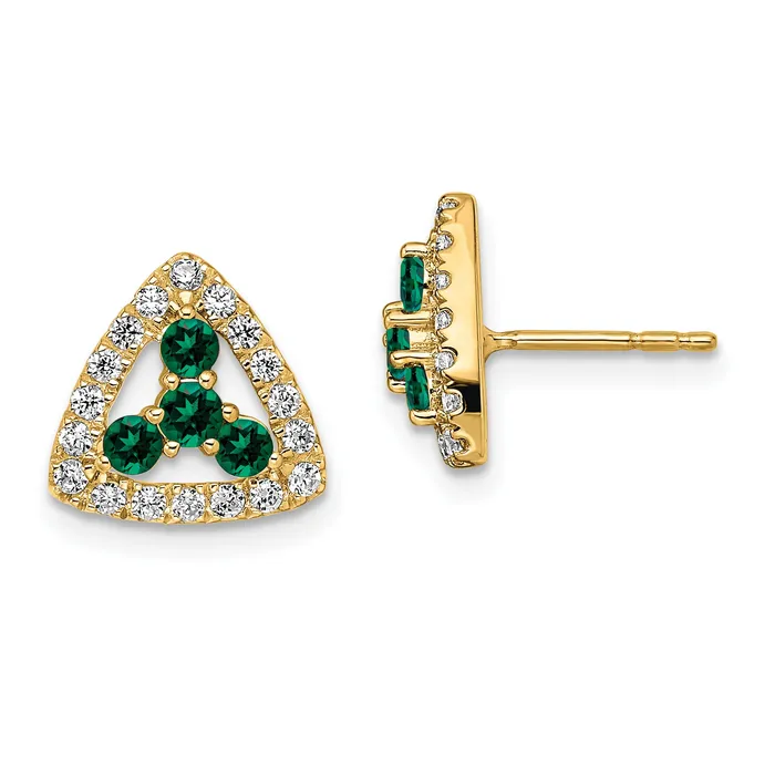 Goldia 14k Yellow Gold 38 Ct Lab Grown Diamond VSSI G and Created Emerald Triangle Post Earrings Earrings