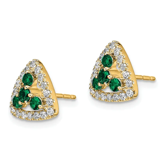 Goldia 14k Yellow Gold 38 Ct Lab Grown Diamond VSSI G and Created Emerald Triangle Post Earrings Earrings