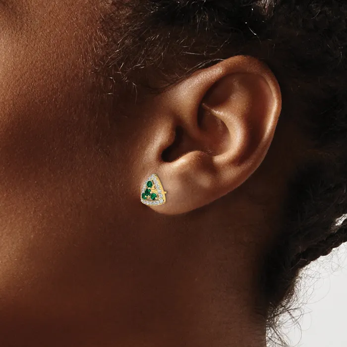 Goldia 14k Yellow Gold 38 Ct Lab Grown Diamond VSSI G and Created Emerald Triangle Post Earrings Earrings