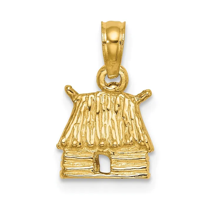 Goldia 14k Yellow Gold 3D Bungalow Island Hut Charm Charm Necklaces