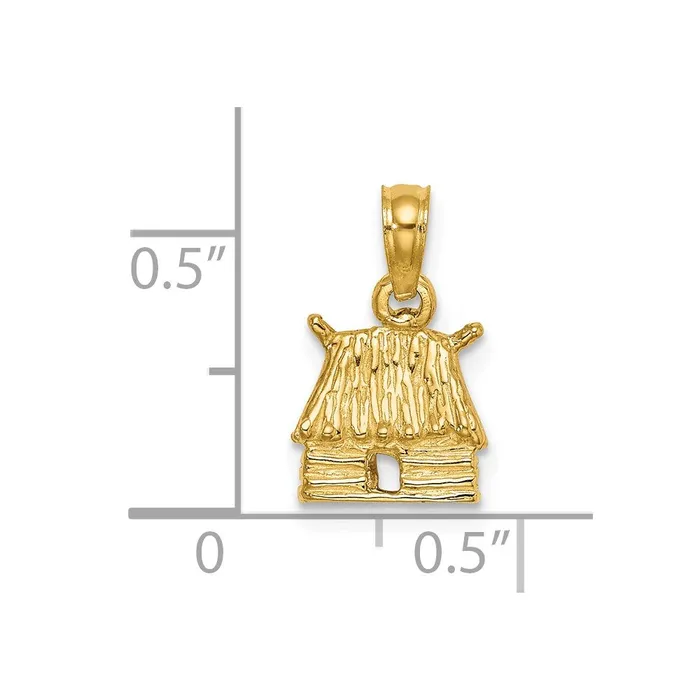 Goldia 14k Yellow Gold 3D Bungalow Island Hut Charm Charm Necklaces