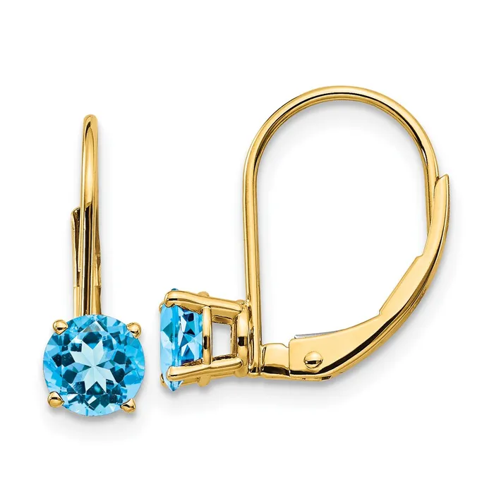 Goldia 14k Yellow Gold 5mm Blue Topaz Leverback Earrings Earrings